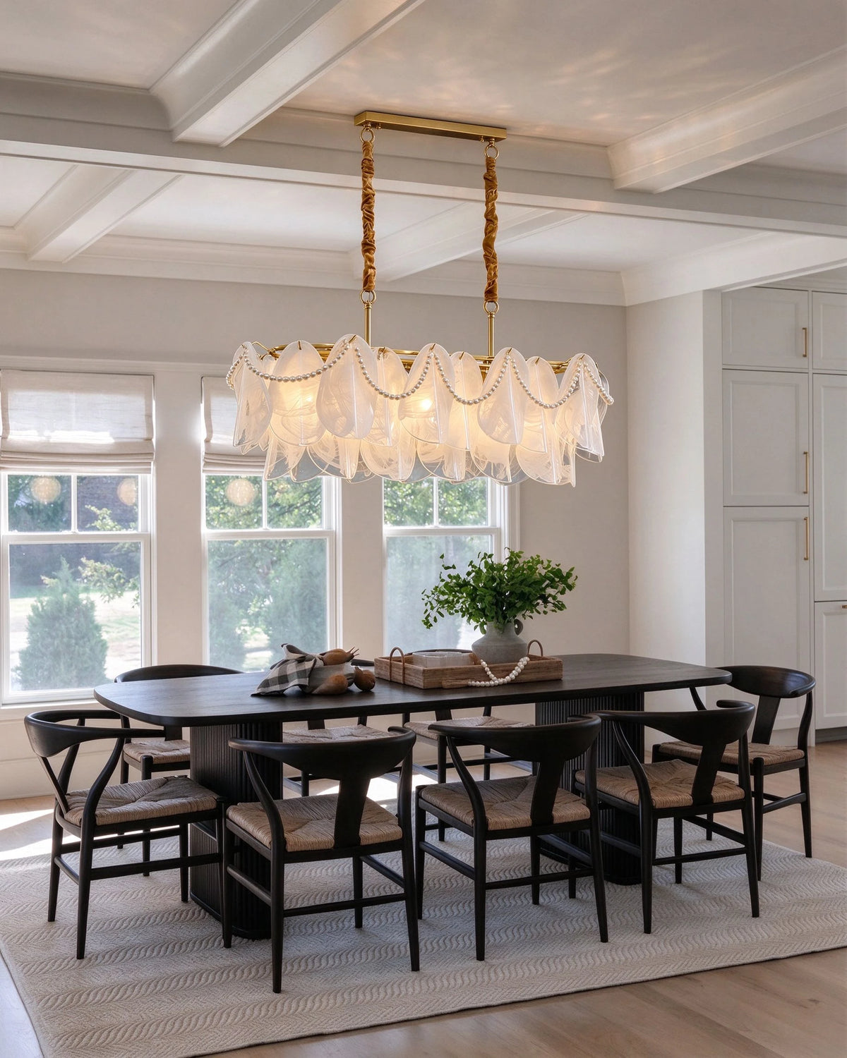 Modern Pearl Fringe Wave Art Glass Chandelier in Formal Dining Room