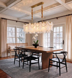 Modern Brass Pearl Fringe Chandelier in Elegant Dining Space