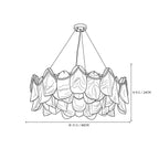 Modern Frosted White Feather Wave Art Glass Chandelier with Pearl Strand Line Art Dimension Diagram