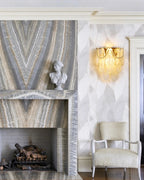 Modern Brass Pearl Oval Art Glass Wall Sconce in Luxury Living Room