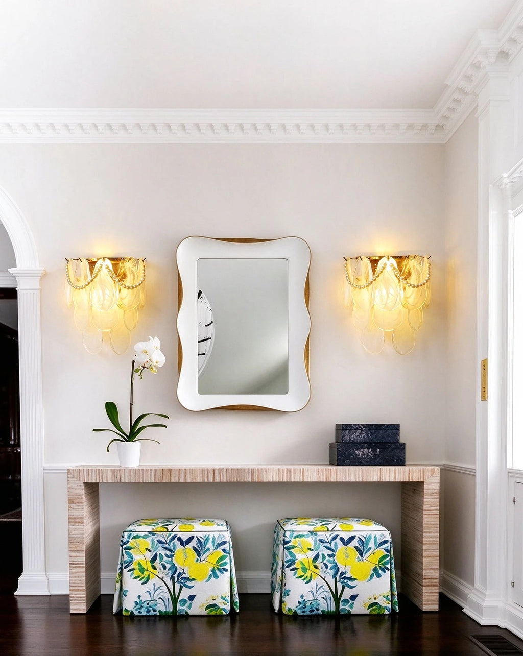 Modern Pearl Oval Art Glass Wall Sconce in Entrance Hallway