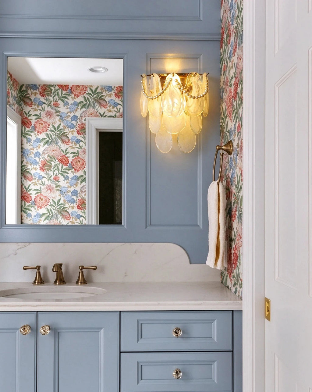 Modern Pearl Oval Art Glass Wall Sconce Over Bathroom Vanity