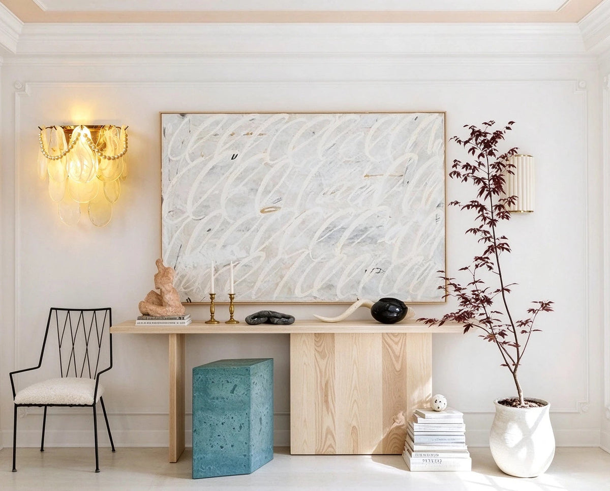 Modern Pearl Oval Art Glass Wall Sconce in Grand Foyer Setting