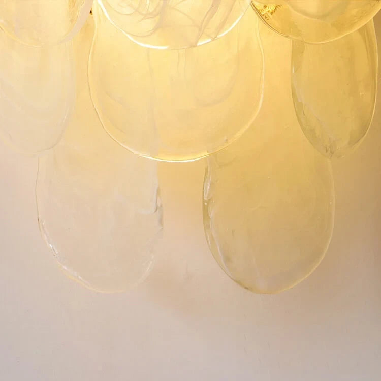 Close Up View of Illuminated Pearl Oval Art Glass Texture and Glow Details