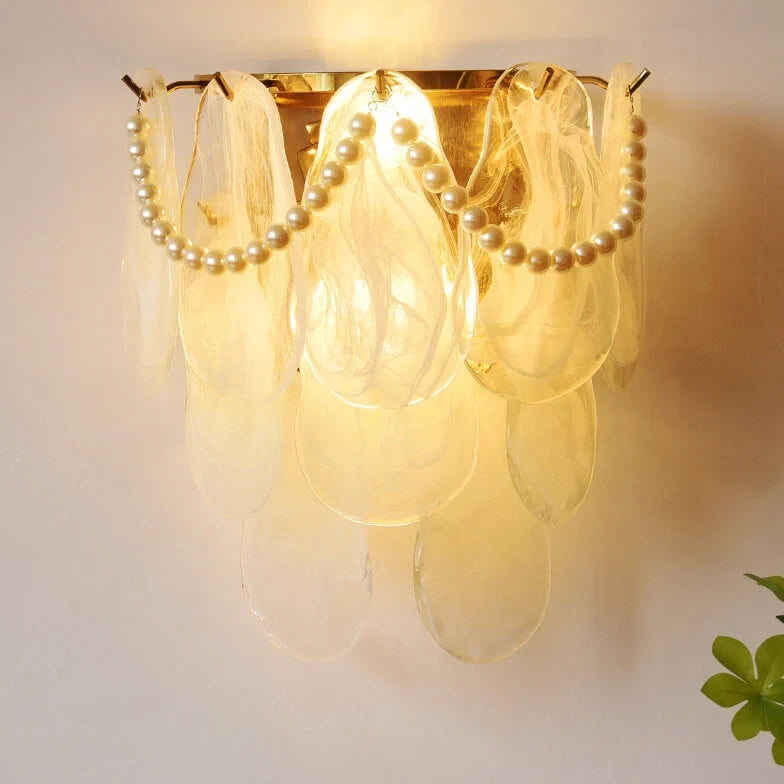 Illuminated Modern Pearl Oval Art Glass Wall Sconce Studio Shot
