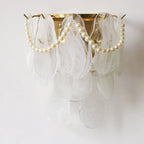 Illuminated Modern Brass Pearl Oval Art Glass Wall Sconce Studio Display