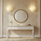 Modern Frosted White Feather Wave Art Glass Wall Sconce with Pearl Strand in Entryway Hallway