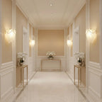 Modern Frosted White Feather Wave Art Glass Wall Sconce with Pearl Strand in Corridor