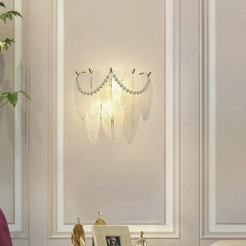 Pearl Feather Art Glass Wall Sconce