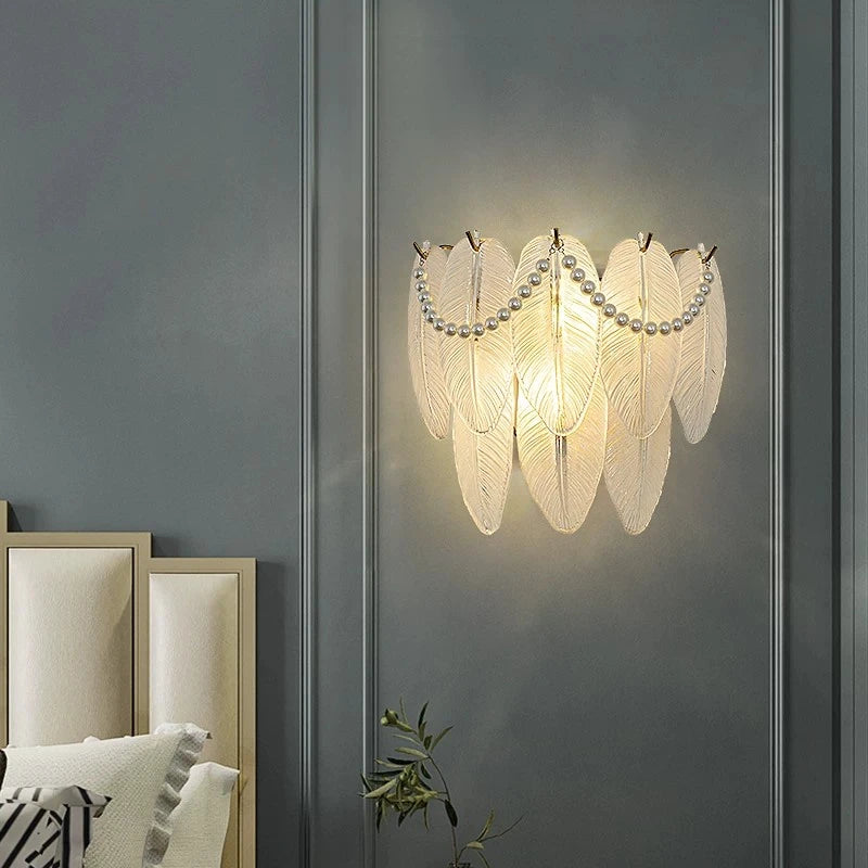 Pearl Feather Art Glass Wall Sconce