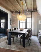 Modern Brass Frosted White Feather Chandelier with Pearl Strand in Luxury Dining Room