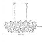 Modern Frosted White Feather Wave Art Glass Linear Chandelier with Pearl Strand Line Art Dimension Diagram