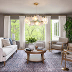 Modern Frosted White Feather Wave Art Glass Chandelier with Pearl Strand in Bright Living Room