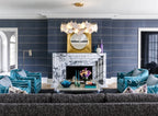 Modern Brass Frosted White Feather Chandelier with Pearl Strand in Formal Living Room
