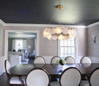 Modern Frosted White Feather Wave Art Glass Chandelier with Pearl Strand in Luxury Dining Room