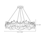 Modern Frosted White Feather Wave Art Glass Chandelier with Pearl Strand Line Art Dimension Diagram