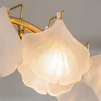 Close Up View of Illuminated Feather Wave Art Glass and Delicate Pearl Strand Texture