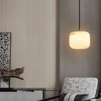 Modern Soft Rounded Alabaster Pendant Light in Living Space