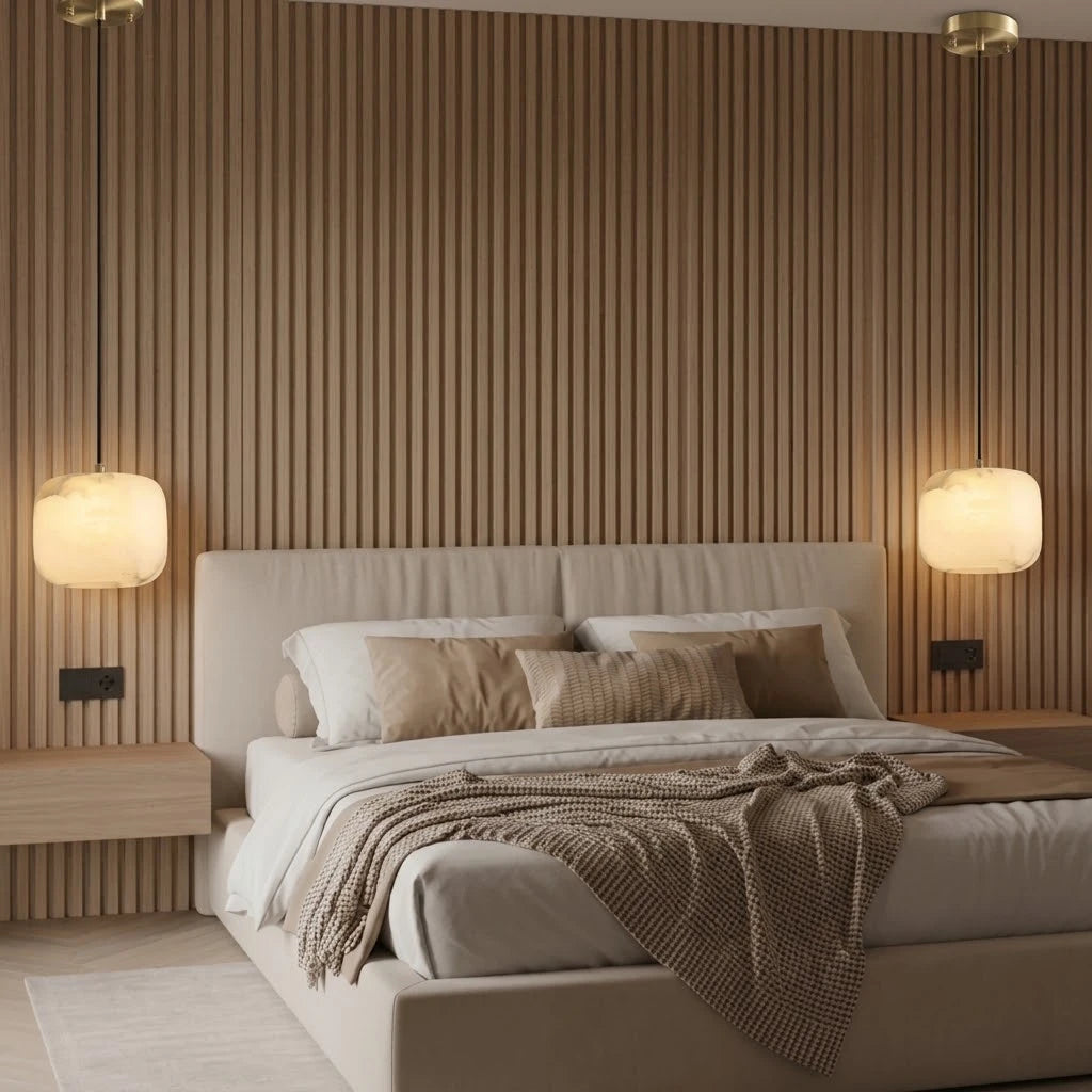Modern Alabaster Art Glass Pendant Lights in Master Bedroom Interior
