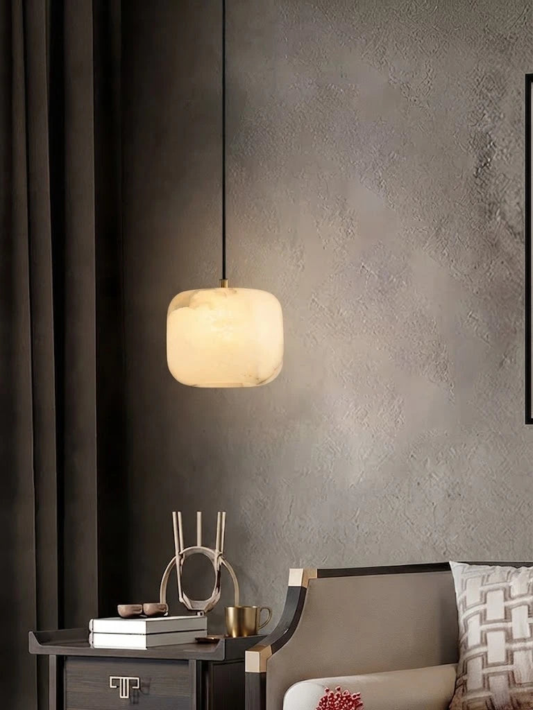Illuminated Modern Alabaster Pendant Light in Living Room