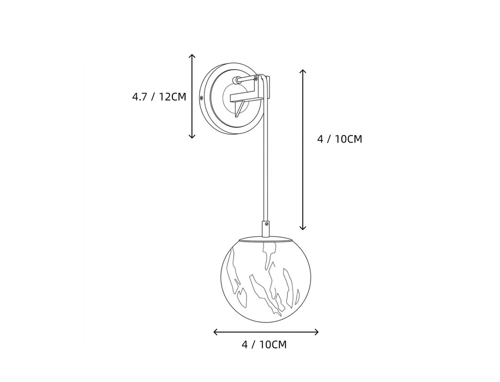 Sphere Alabaster Drop Wall Sconce Side View Line Art Diagram
