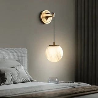 Brass Alabaster Globe Drop Sconce Lighting Master Bedroom