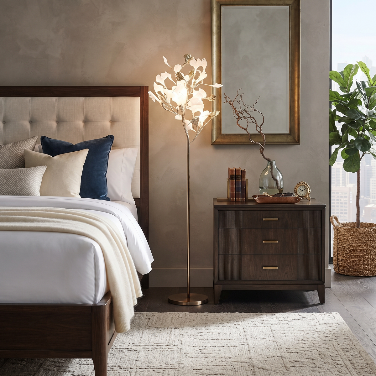 Ginkgo Leaf Floor Lamp as Bedside Reading Light