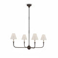 Modern Minimalist Dark Metal Frame Conical Fabric Shade 4-Light Chandelier with Matching Canopy on Pure White Background