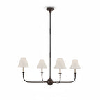 Modern Minimalist Dark Metal Frame Conical Fabric Shade 4-Light Chandelier with Matching Canopy on Pure White Background