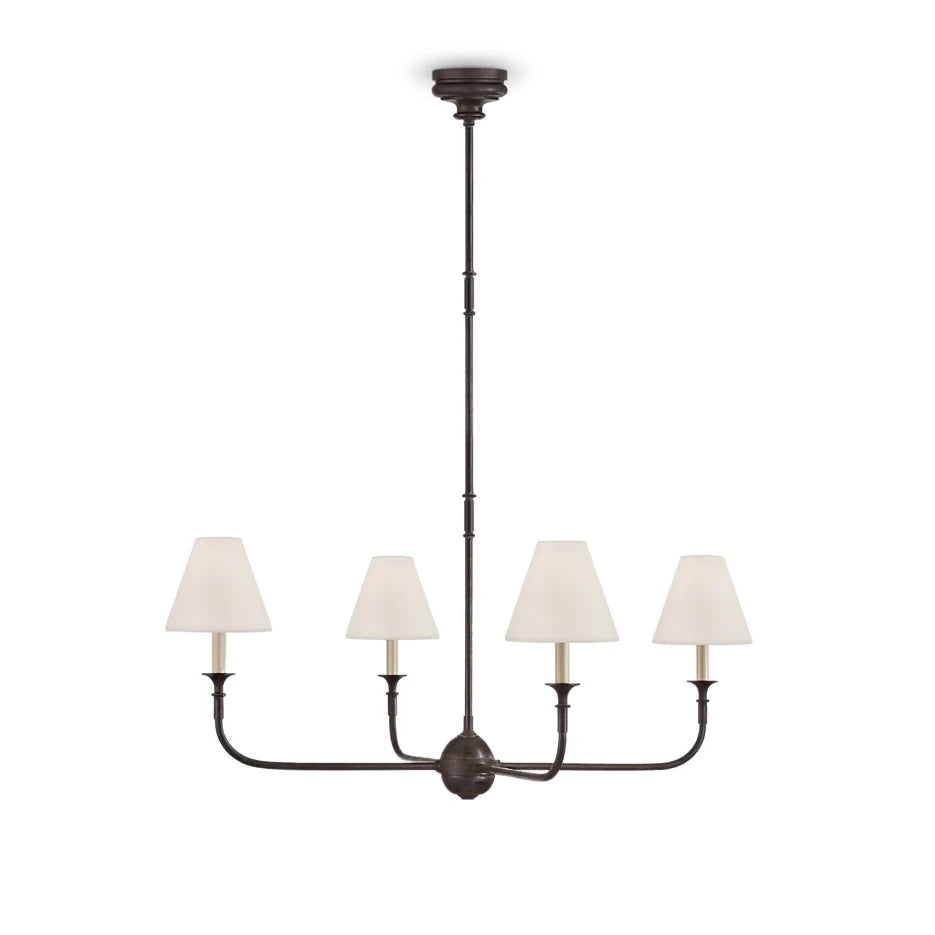 Illuminated Modern Dark Metal Frame Conical Fabric Shade Chandelier Studio Display