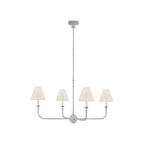 Illuminated Modern White Frame Conical Fabric Shade Chandelier Studio Shot