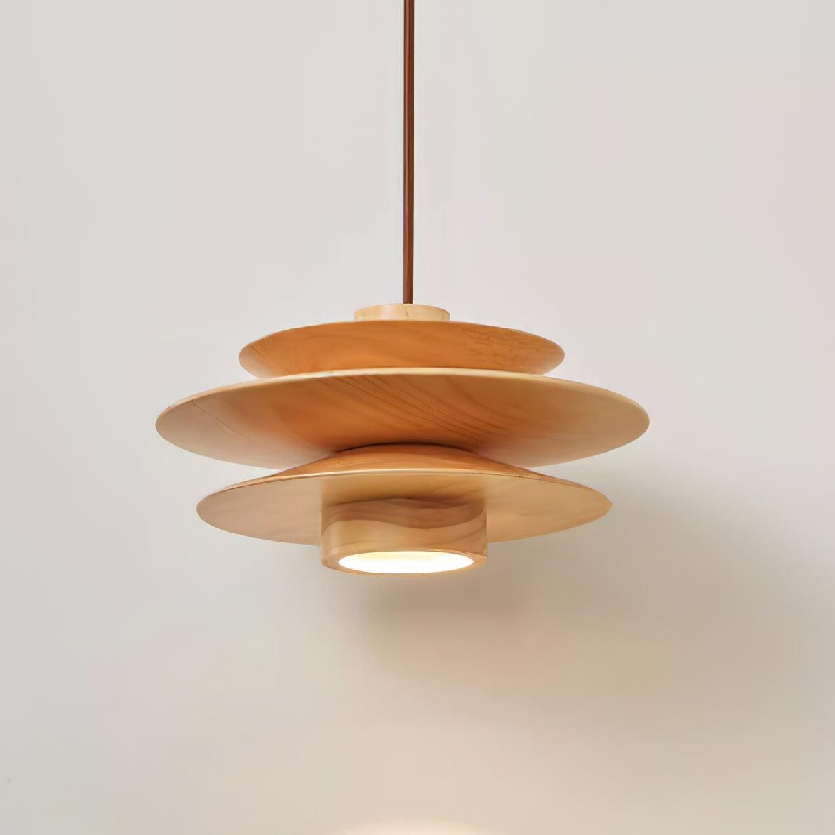 Natural Wood Layered Pendant Light Studio Product Shot