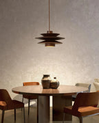 Modern Wooden Multi-Tier Pendant Light Over Round Dining Table