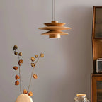 Modern Natural Wood Multi-Tier Pendant Light in Wooden Dining Space