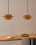 Modern Wooden Multi-Tier Pendant Lights Over Dining Table