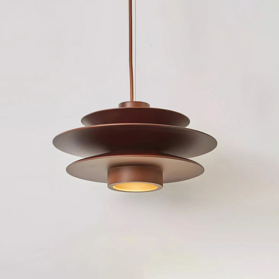 Front View of Modern Dark Brown Wood Pendant Light Studio Shot