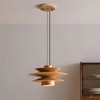 Front View of Modern Natural Wood Multi-Tier Pendant Light Studio Shot