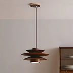 Illuminated Modern Dark Wood Multi-Tier Pendant Light Studio Shot