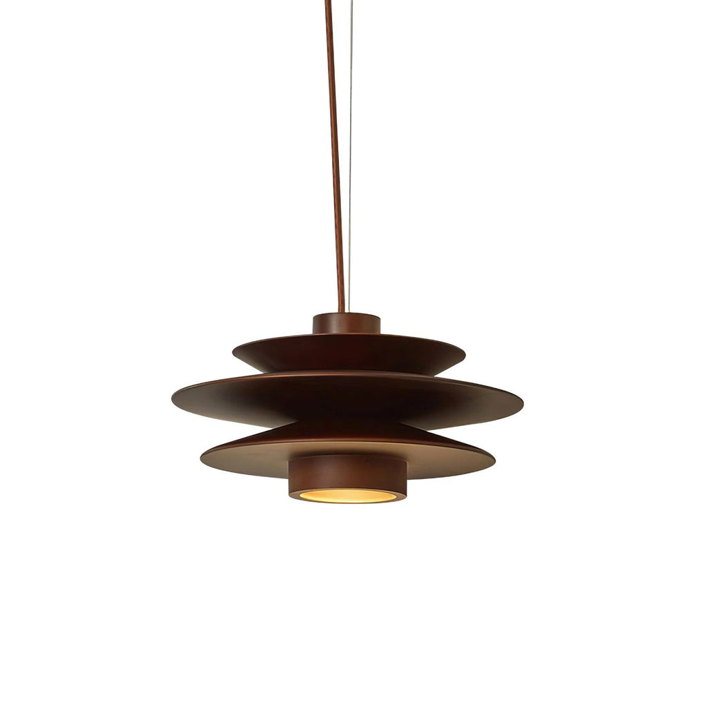 Modern Dark Wood Multi-Tier Art Pendant Light with Cord on Pure White Background