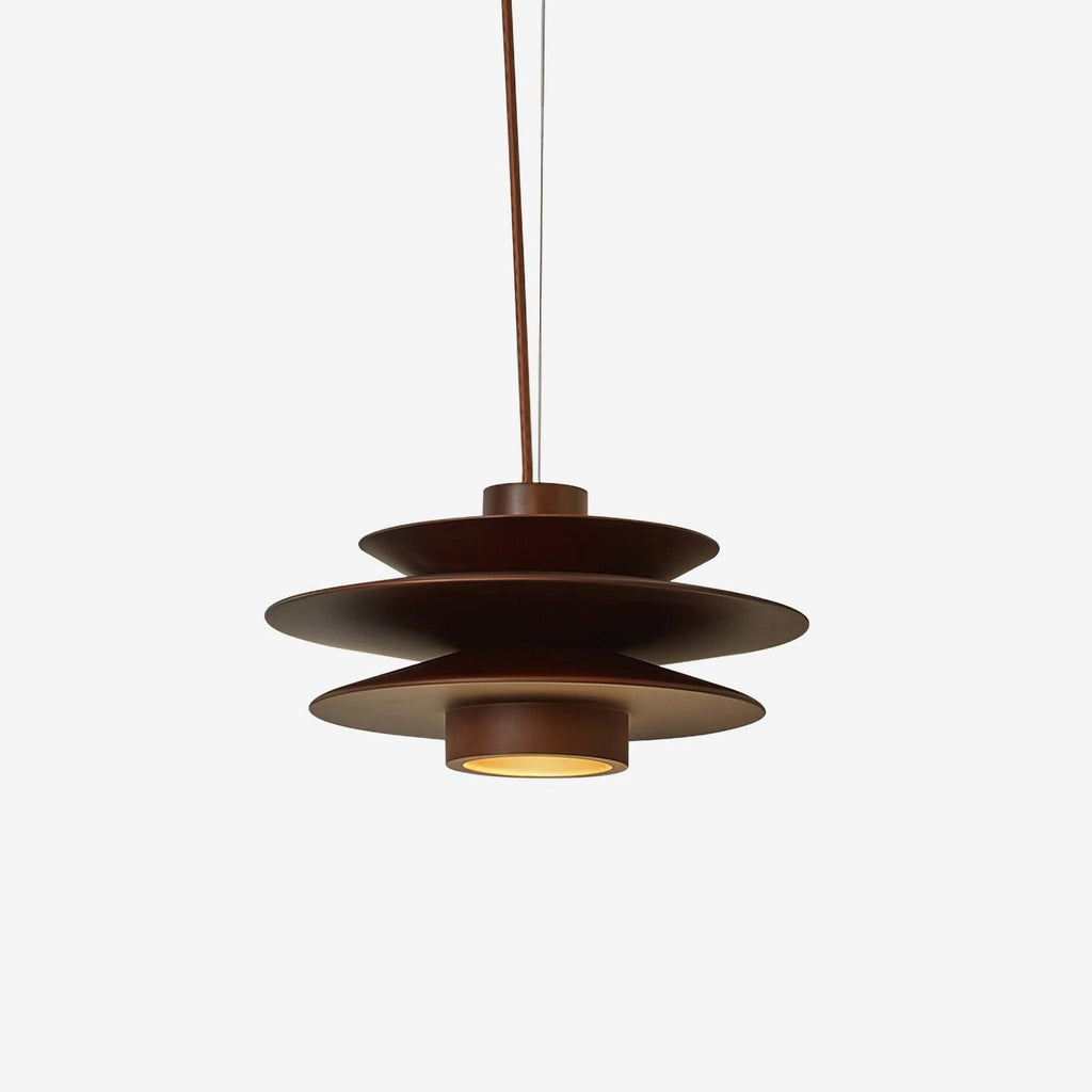 Illuminated Modern Dark Wood Multi-Tier Art Pendant Light Studio Shot