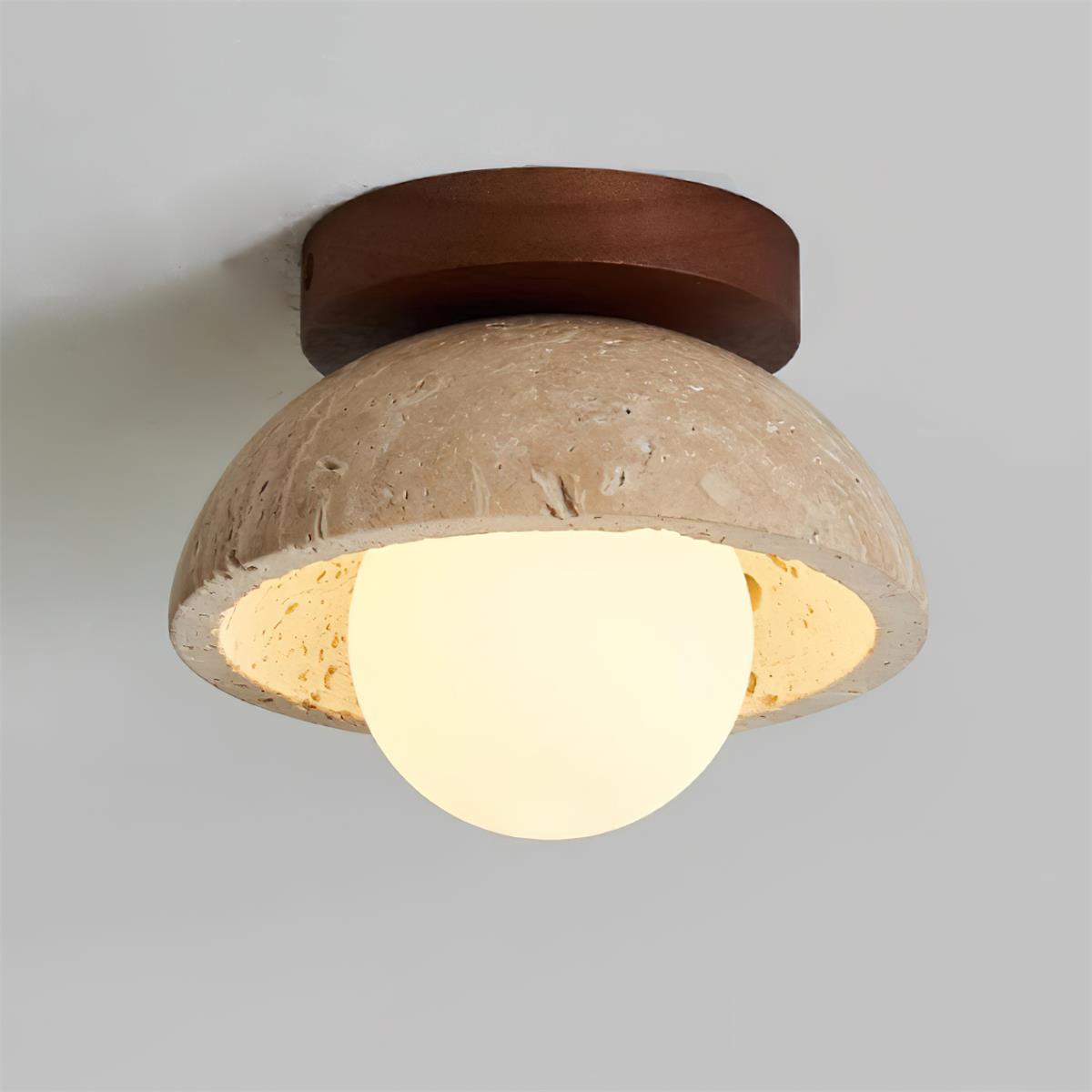 Illuminated Travertine Bowl Opal Glass Flush Mount Studio Display