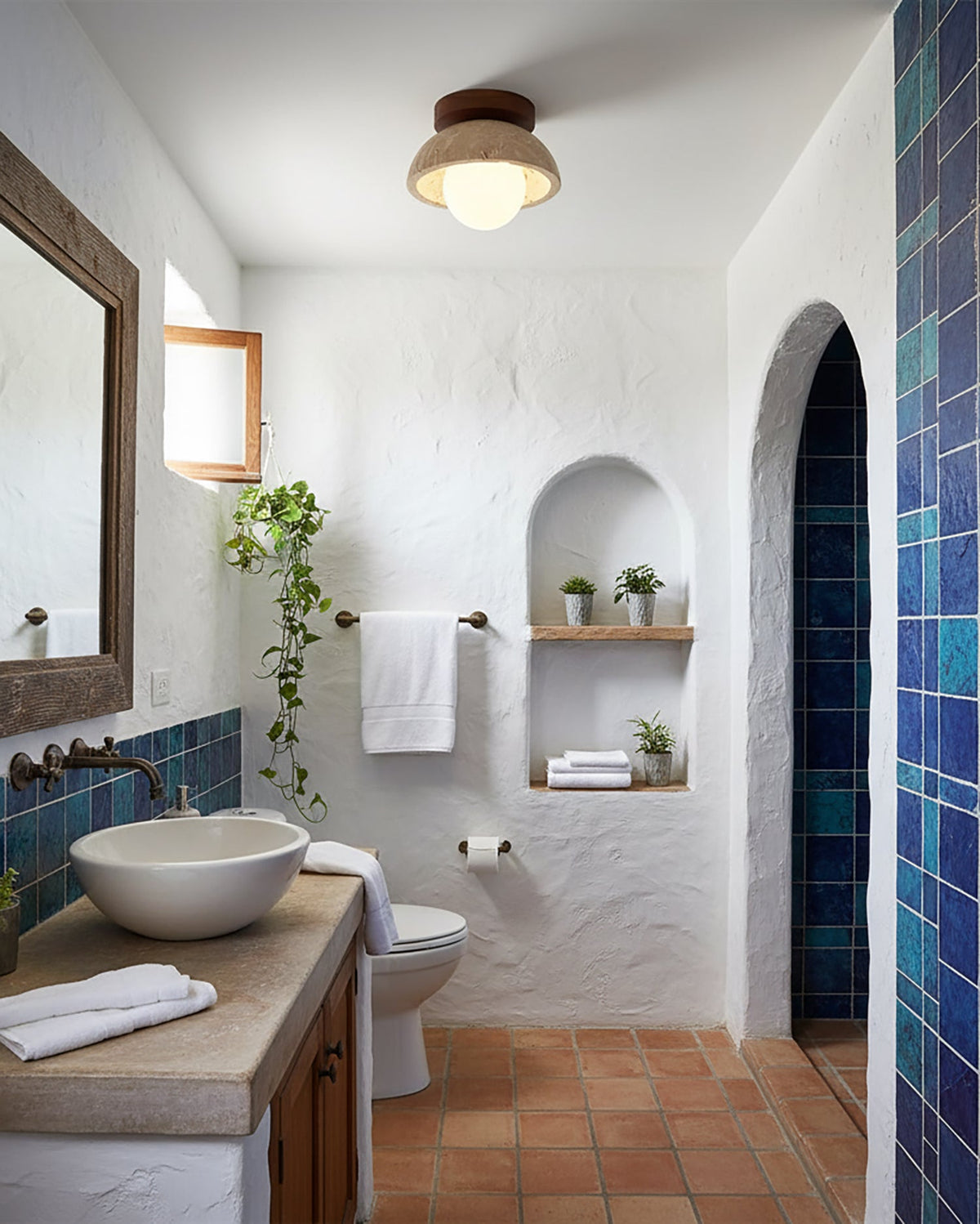 Travertine Bowl Flush Mount Light in Contemporary Bathroom