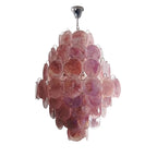 Modern Pink Disc Art Glass Chandelier with Silver Canopy on Pure White Background