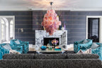 Modern Pink Disc Art Glass Chandelier in Luxury Living Room