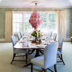 Modern Pink Disc Art Glass Chandelier Over Dining Table