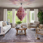 Modern Pink Disc Art Glass Chandelier in Living Room Setting