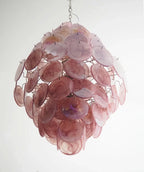 Illuminated Modern Pink Disc Art Glass Chandelier Studio Shot