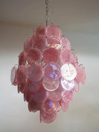 Studio View of Modern Pink Disc Art Glass Chandelier