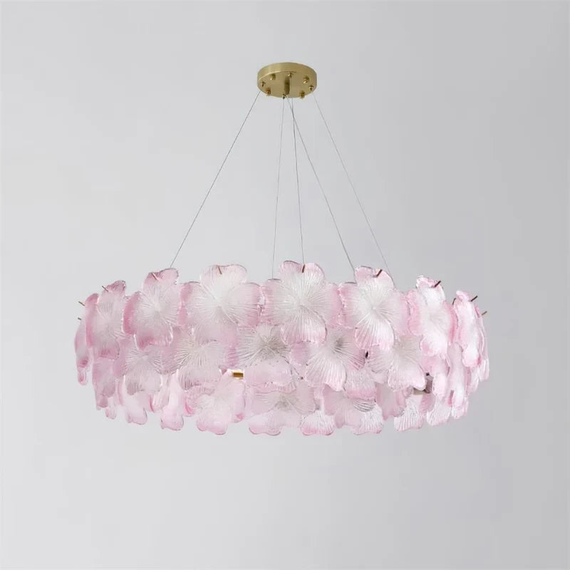 Illuminated Modern Multi-Tier Pink Hydrangea Chandelier Studio Shot