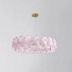 Illuminated Modern Single-Tier Pink Hydrangea Chandelier Studio Shot